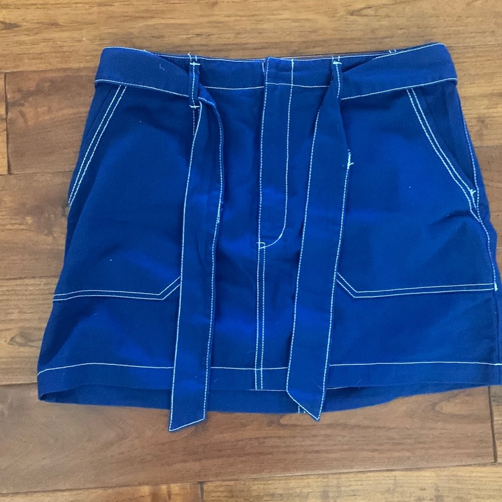 Wild Fable Royal Blue Top Stitch Belted Mini Skirt Size 10 Pockets 🆕 NEW